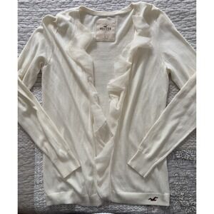 Vintage Hollister Sz Lg Y2K Cotton Cream Knit Cardigan Ruffle 90's Y2K